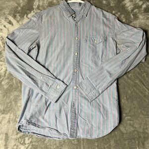 J Crew Slim Fit Oxford Cloth Button Down Shirt Blue Pink Stripe Mens S